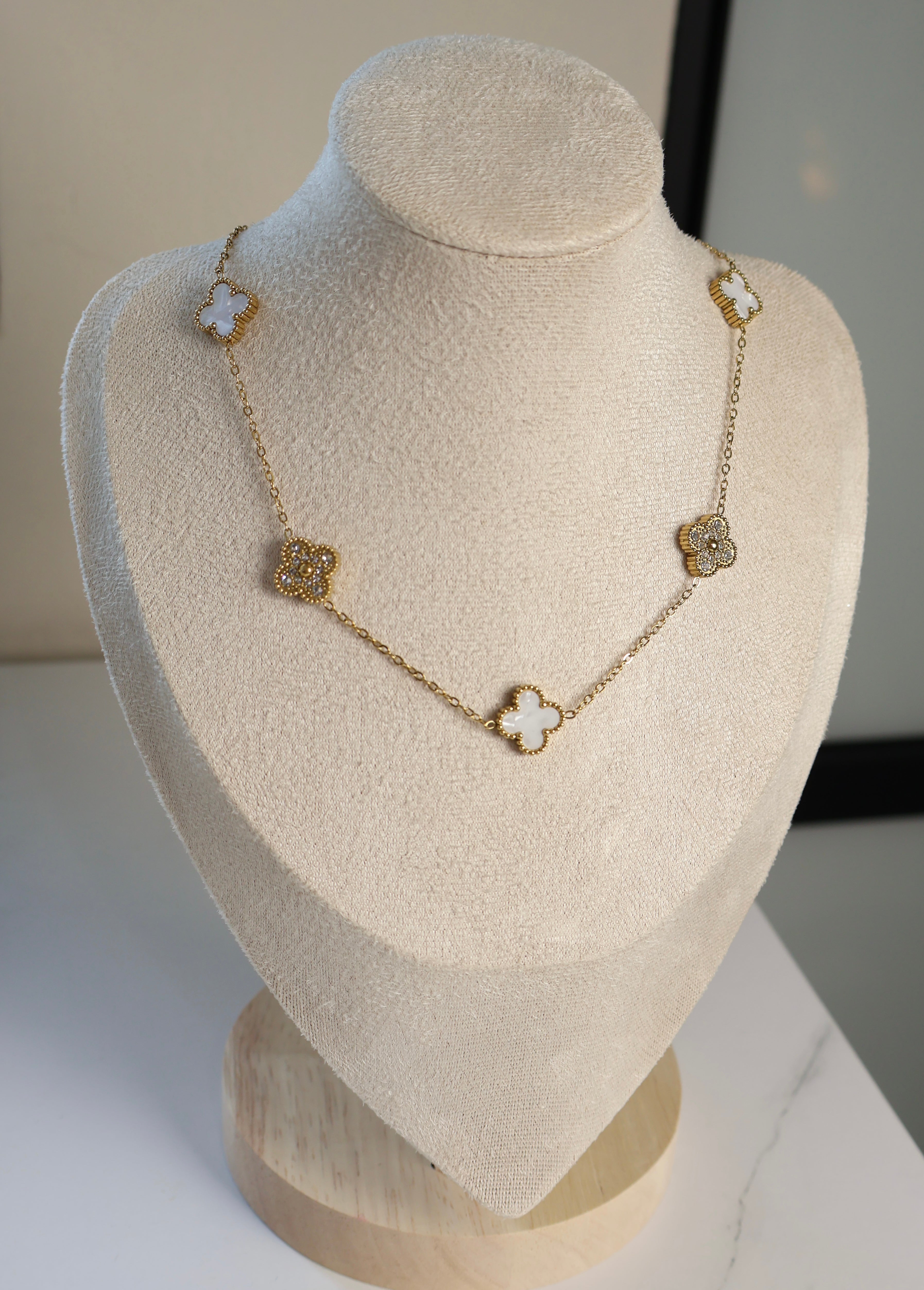 Diamond White Clover Necklace